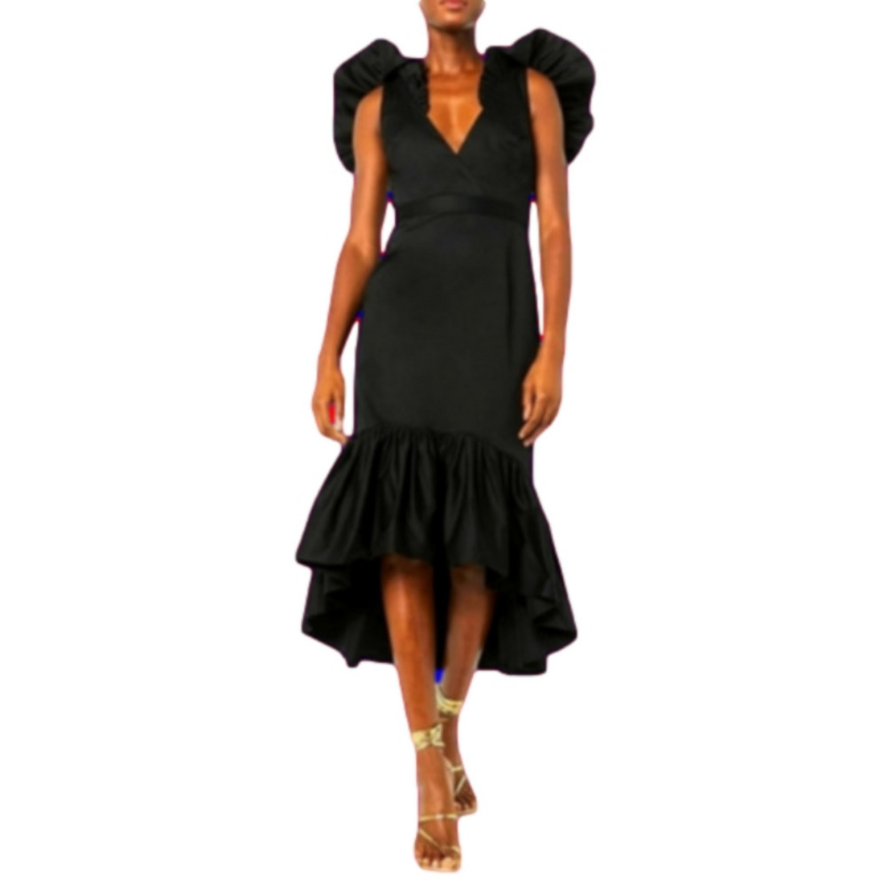 📣 Inspired by Making the Cut  Ruffle 🎀 Flounce Midi 👗 Dress Small 😍 NWOTags